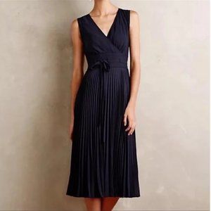 Leifsdottir Anthropolgie navy pleated dress